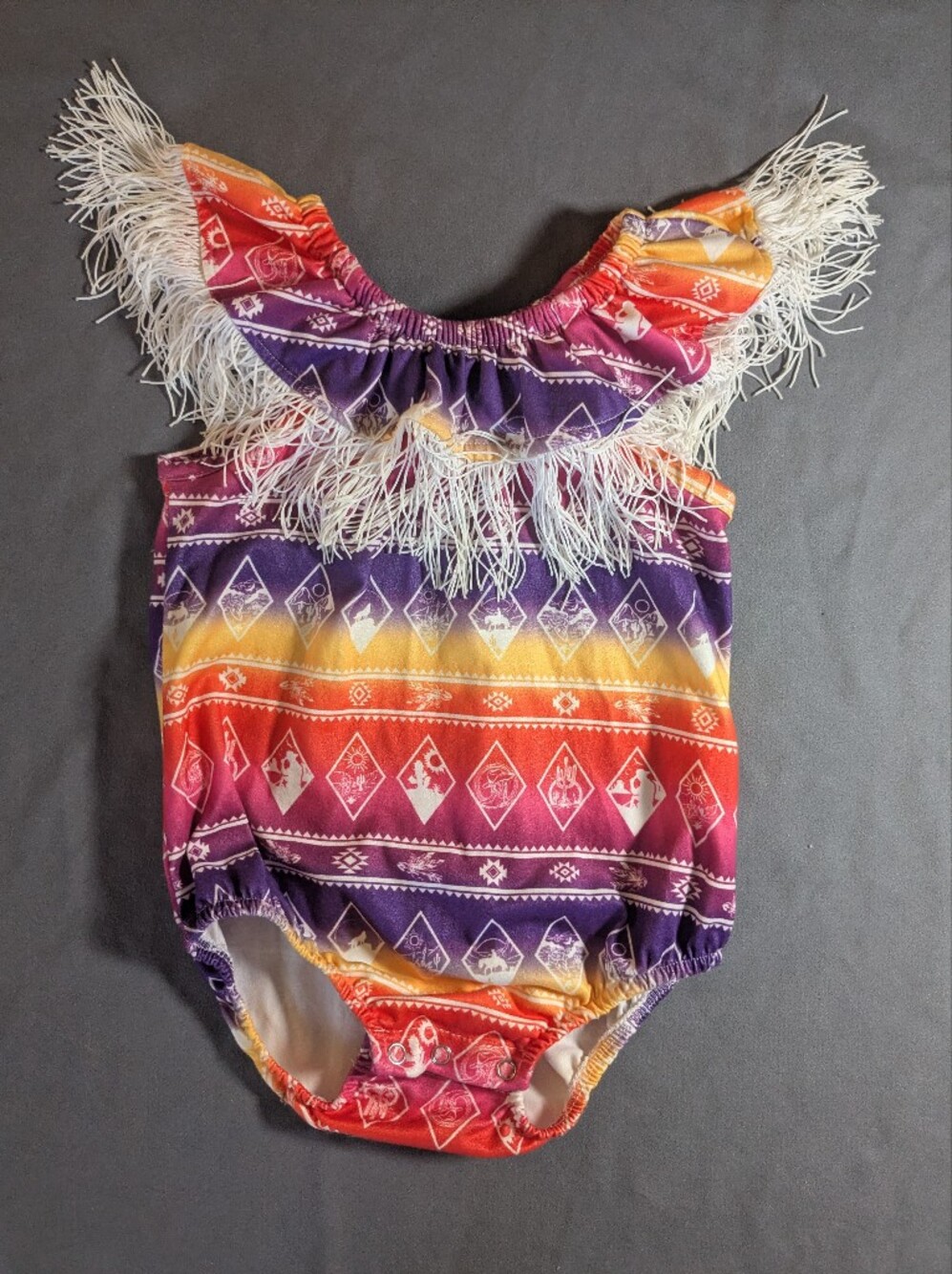Girls Aztec Fringe One-Piece Romper - Purple, Orange, Yellow 2T